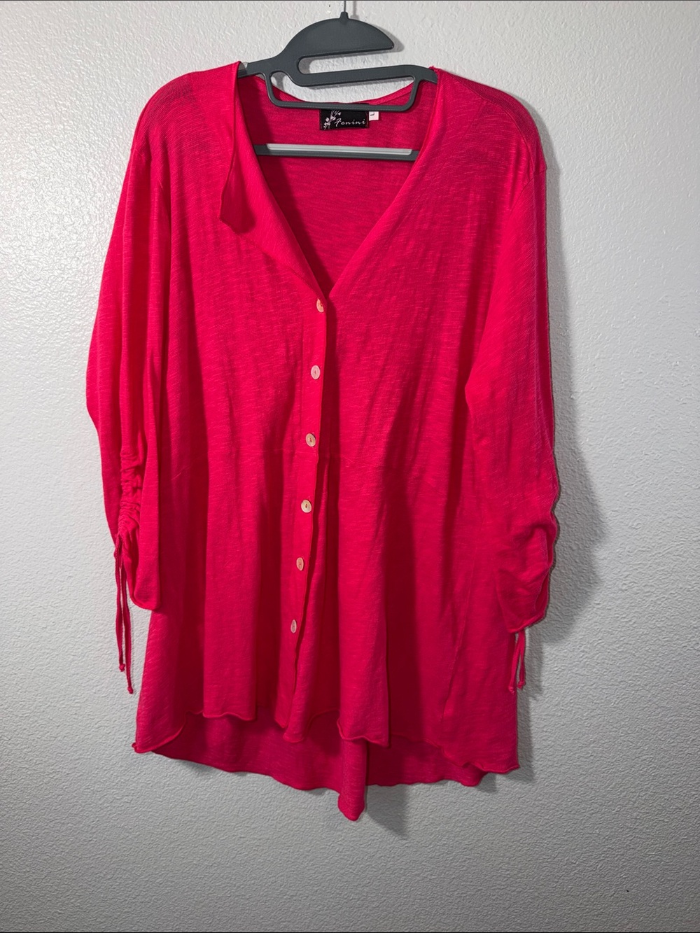Fenini  Vibrant Pink Button-Front V-Neck Lightweight Cardigan
